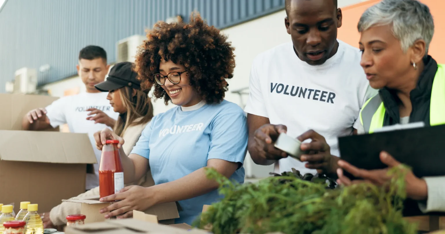 Volunteers sorting food donations: volunteer in Toronto with a local charity